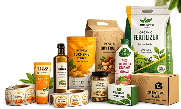 Custom printed packaging, product labels and branded boxes produced by Creative Hub
