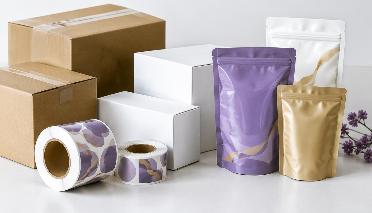 Corrugated boxes, white mono cartons, printed label rolls and flexible pouches