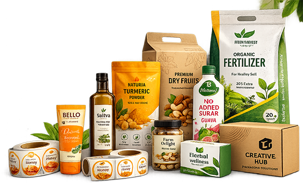 Custom printed packaging, product labels and branded boxes produced by Creative Hub